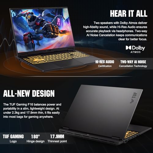 TUF F16 RTX 5050 VR-Ready Gaming Laptop, 16" FHD+(1920x1200) 165Hz, Intel i7-14650HX, NVIDIA RTX 5050, 32GB DDR5, 1TB SSD, RGB retroilluminato KB, Webcam FHD, MUX Switch con NVIDIA Advanced - Notebook - Immagine 6