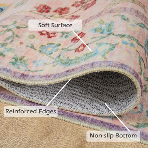 Tapete Floral Boho Lavable 5'x7' Rosa Pálido miniatura 7
