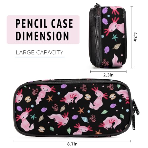 Image of Axolotl Pencil Case, Large Capacity Pen Pencil Case for Boys Girls Teen, Kids 3 Compartments Multifunction Pencil Box with Zipper Organizer, Pencil Pouch for Back to School Students