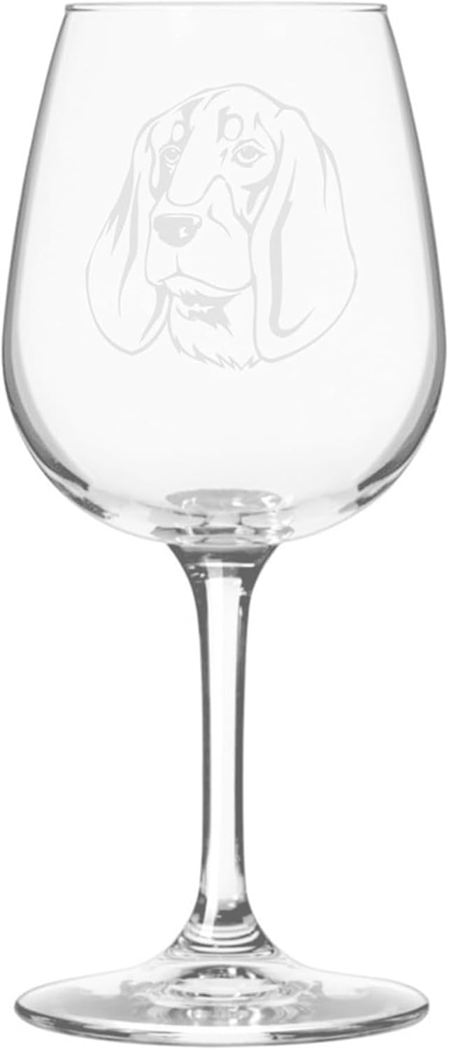 Petit Bleu de Gascogne Dog Themed Etched 12.75oz Wine Glass