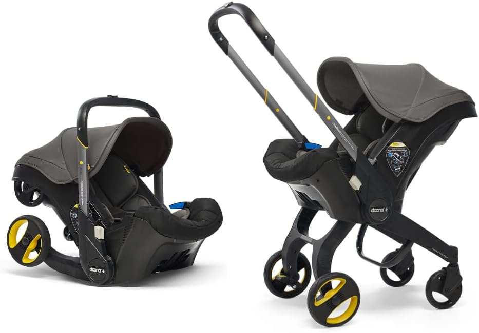 Doona Baby Car Seat & Travel Stroller Urban Grey Convertible 0+ Car Seat and Pram with 5 Point Safety Harness Ergonomic Pushchair and Travel System ISOFIX Base Sold Separately