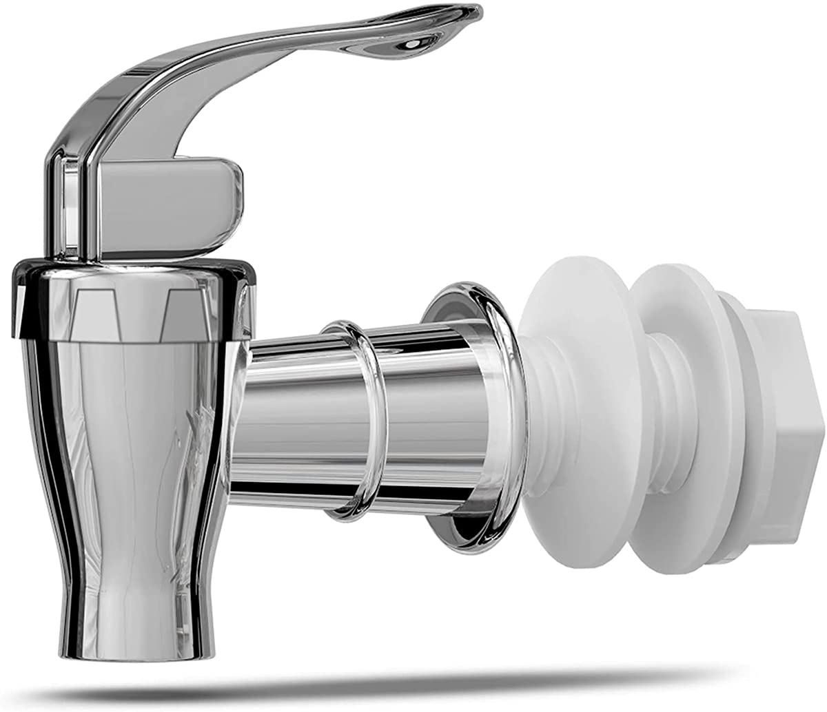DELFINO Replacement Spigot for Beverage Dispenser Carafes Chrome Design Lock Open Style (1pack) Push Style faucet for Beverage Dispenser Carafe, Replacement Spigot