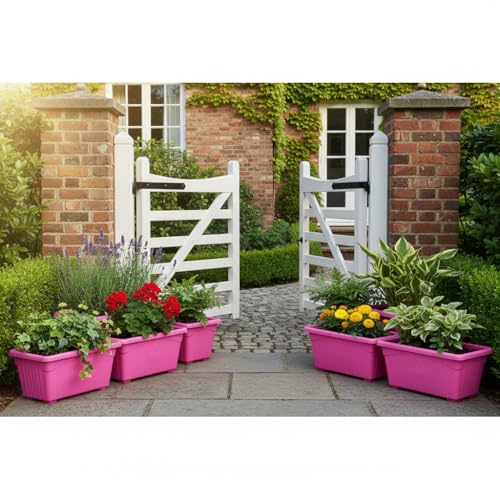 Image of Bianco Rectangular Plastic Pots for Plants, Jupiter Flower Pots for Home, Window Display, Garden (35 x 18.5 x 15 cm) (Pink) (Pack of 5)