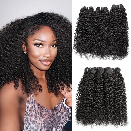 Kinky Curly Human Hair Bundles 16 18 20 Inch Curly Bundle 10A Virgin Unprocessed Brazilian 3 Bundles Hair Quick Weave Hair Extensions for Women Natural Black