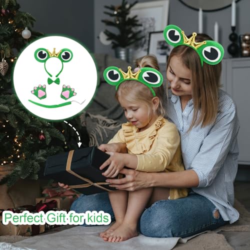 EUPSIIU 4 Pieces Frog Costume Set for Kids Boys Girls Included Frog Ears Headband Bow tie Frog Tail Paw Gloves Children Animal Costume Children Fancy Dress Up Cat Cosplay Halloween Carnival (Green) - Image 3