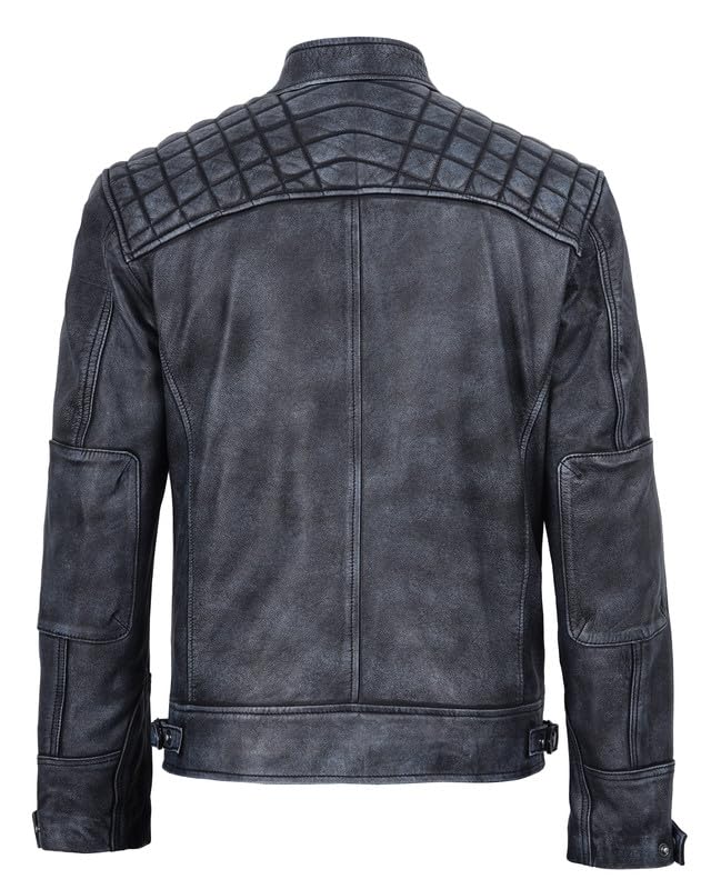 Image of Blingsoul Men's Leather Motorcycle Style Jacket - Quilted Cafe Racer Biker Style Jacket for Men