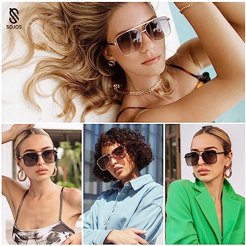 SOJOS Trendy Aviator Sunglasses Womens Oversized Retro Rhinestone Double Bridge Square Women Shades SJ11952