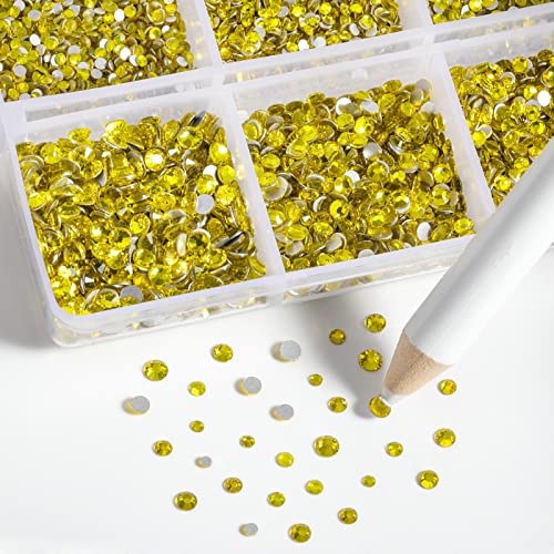 Beadsland 7200 Pcs Flatback Rhinestones for Nails,Yellow Round Small Crystal Glass Rhinestones Gems for Crafts,Mixed 6 Sizes with Wax Pencil Kit,SS3-SS10,Citrine/Lemon Yellow - Image 3