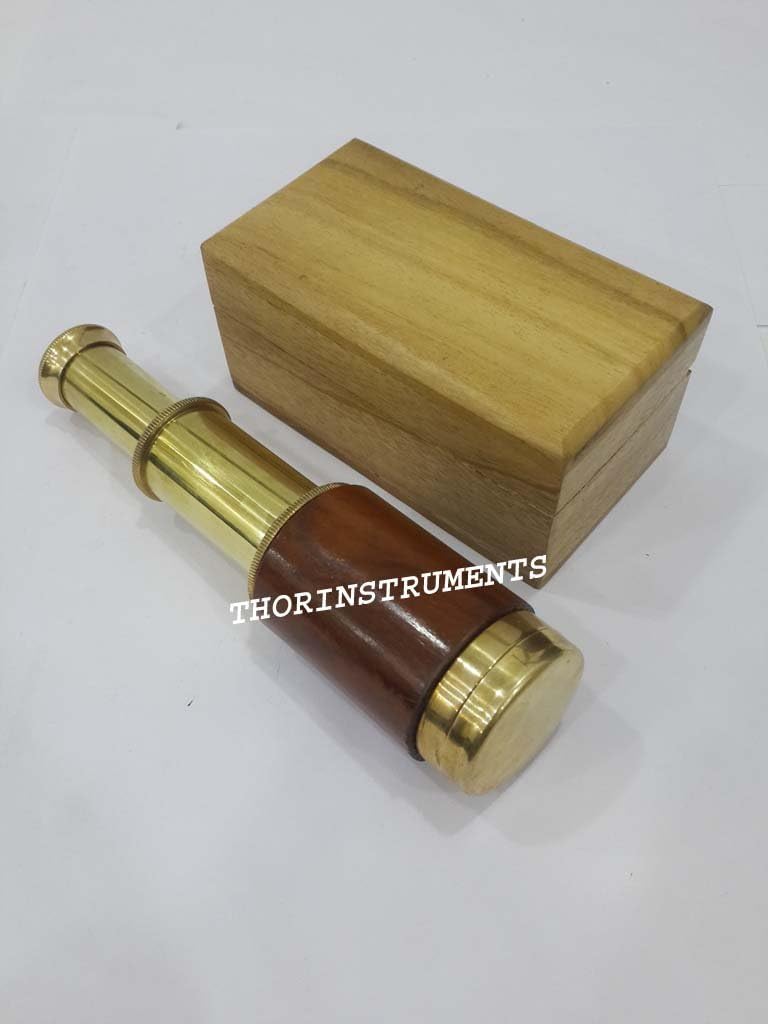 6" Vintage Nautical Handheld Pirate Brass Finish Telescope W/Wooden Box Gift Rustic Vintage Home Decor Gifts