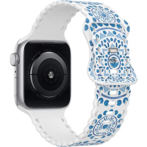 Image of Compatible with Apple Watch Band 41mm 40mm 38mm 49mm 45mm 44mm 42mm Women Girl, Mandalas Print Lace Hollow-out Soft Silicone Sport Bands For iWatch Ultra SE Series 10 9 8 7 6 5 4 3 2, BMandl-42