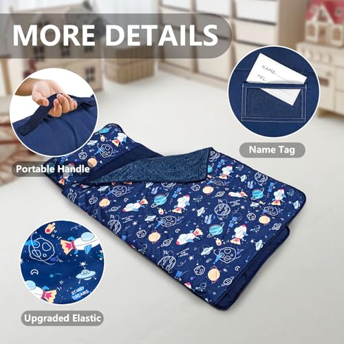 Image of Primlect Toddler Nap Mat with Removable Pillow and Fleece Blanket, Extra Large 55''x35'' Sleeping Bag, Washable, Light, Easy to Roll up, Perfect for Daycare, Preschool, Kindergarten, Travel