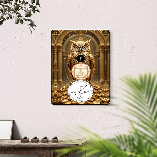 Image of SAF Golden Owl Wall Art Black Framed Sparkle Laminated Poster with Wealth & Success Sigil Design | Vastu Owl Painting for Home Office Decor Positive Energy (14 Inch x 11 Inch) K-36106