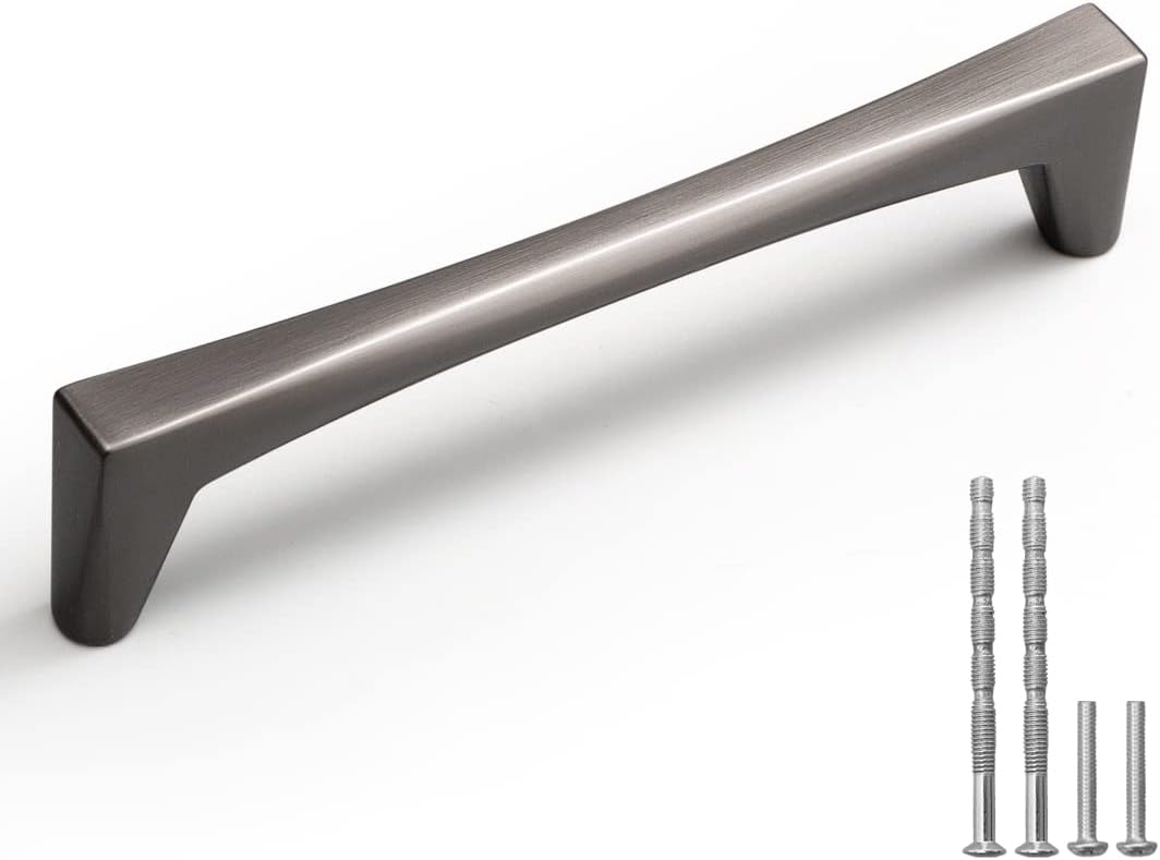 YAGU 10 Pack Dark Gray Solid Cabinet Pulls, 5 inch Hole Center Kitchen Drawer Handles Black Nickel Zinc Alloy Hardware for Furniture Dresser Wardrobe Closet Cupboard