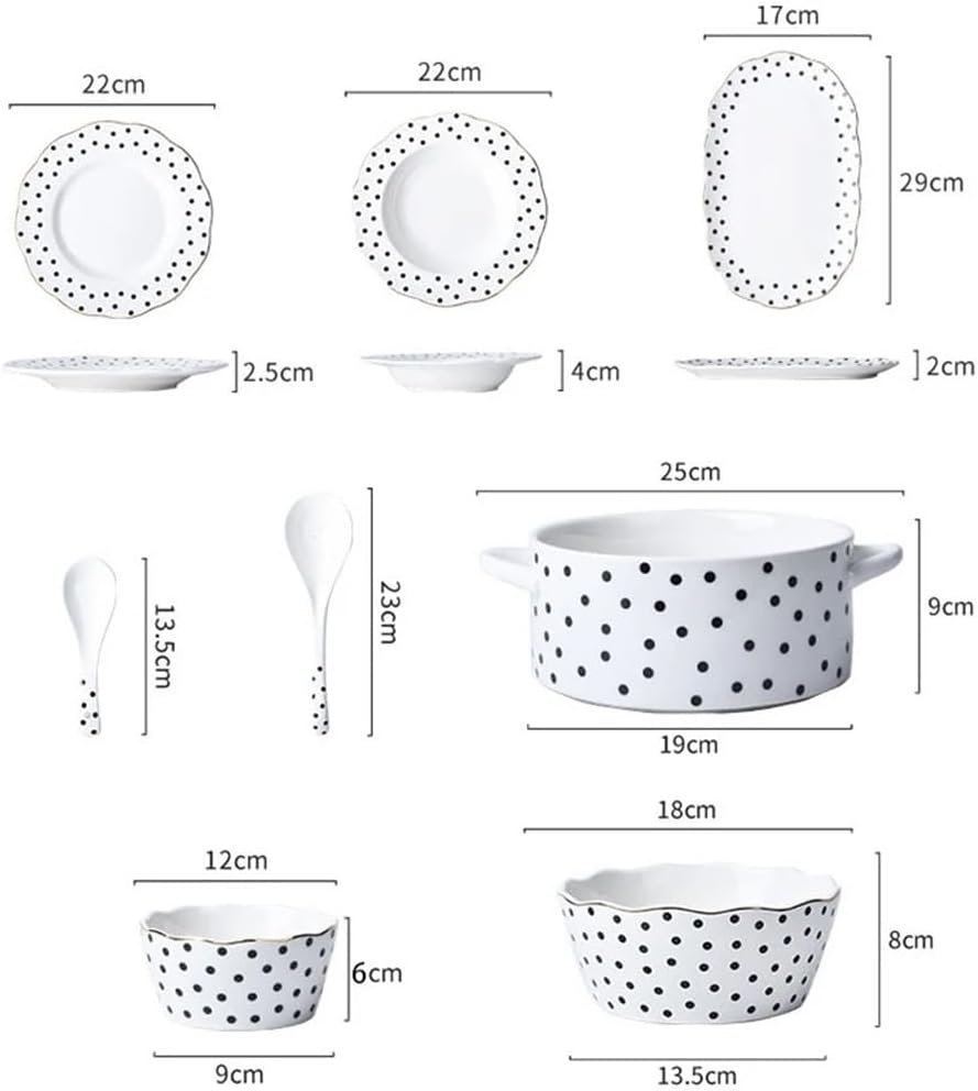 Black and White Spotted Ceramic Tableware Set Porcelain Plate Soup Bowl Salad Fish Kitchen Utensils