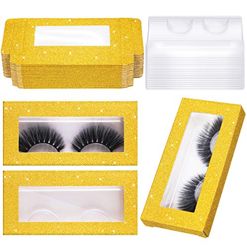 24 Set Empty False Eyelash Box with Eyelash Tray Kit Plastic Eyelash Packaging Box Butterfly Prints Lash Case Holder for Women Girls (Glitter Gold Pattern)
