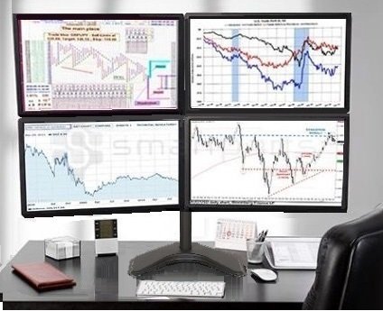 Ezm Basic Quad 4 Lcd Led Monitor Mount Stand Free Standing With Grommet Mount Option Holds Up To 27" Widescreen Displays(002-0015) #TOP1