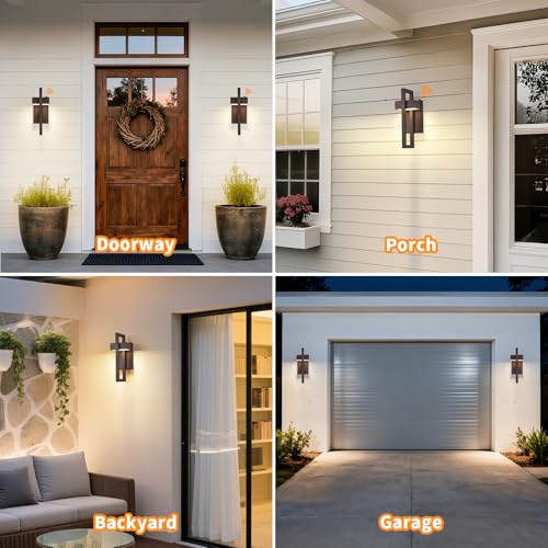 Image of 16.5'' LED Outdoor Wall Sconce Dusk to Dawn Outdoor Lighting, Brown, 1 Pack | Auto On-Off, Built-in LED, Modern Front Porch Light Fixtures, IP65 Waterproof Exterior Sensor House Lights for Garage, 3000K
