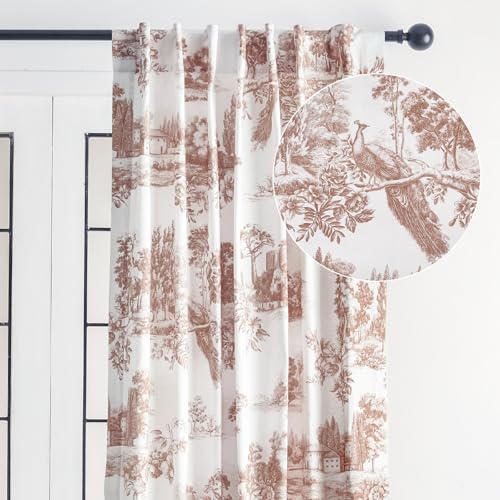 Image of Maison d' Hermine Curtains for Living Room 100% Cotton 50 inchx96 inch (Pack of 1) | 96 inches long Light Filtering Toile Curtains for Windows with Rod and Loop Pockets - Trianon - Brown