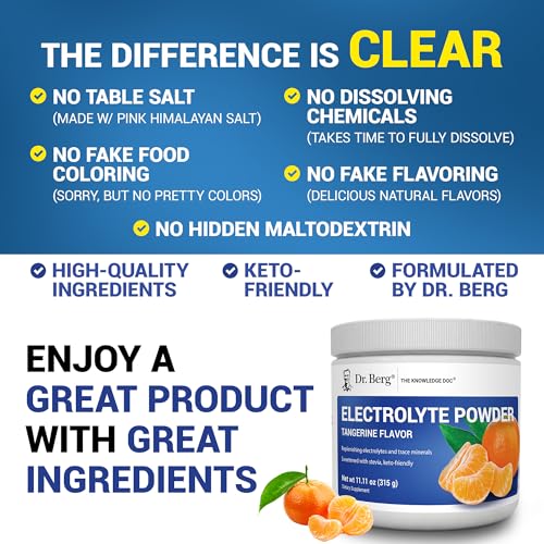 Image of Dr. Berg Zero Sugar Hydration Keto Electrolyte Powder - Enhanced w / 1000 mg of Potassium & Real Pink Himalayan Salt (NOT Table Salt) - Tangerine Flavor Hydration Drink Mix Supplement - 50 Servings