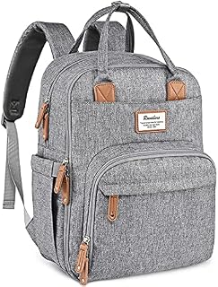 Nappy Changing Backpack, RUVALINO Multifunction Baby Diaper Bag Travel Back Pack with Changing Mat for Mom and Dad (Grey)