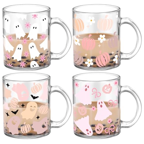 Tioncy 4 Pcs Halloween Ghost Coffee Mugs 12 oz Ghost Glass Cups with...