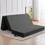 CYMULA Folding Mattress Queen Size, Memory Foam 6 inch Tri Portable Trifold Mattress Futon Topper Queen with Breathable & Washable Cover, Murphy Bed Guest Bed,Black (58'x75'x6')