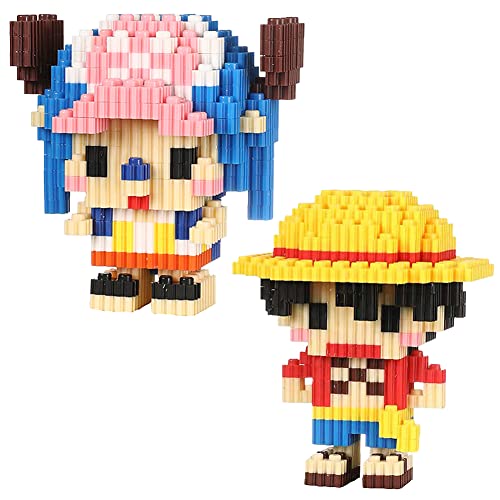 One Piece Bloques de Construcción Juego, One Piece Mini Bloque Animados Model Bloque Building Blocks Set 3D Micro Juguetes de Construcción Puzzle Educativo Juguete Regalos de Cumpleaños para Niños