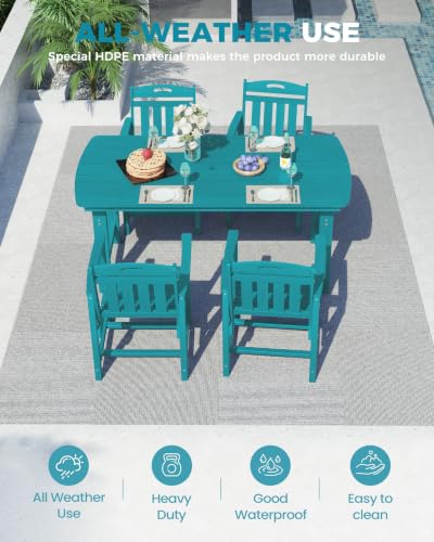 Image of Ciokea HDPE Outdoor Dining Set of 4, Patio Table and Chairs Sets, Lake Blue