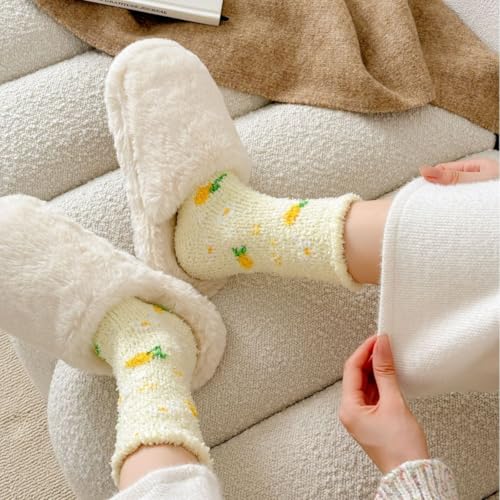 5 Pairs Women’s Fuzzy Winter Socks Cute core Fruit Plush Coral Fleece Sock Aesthetic Thick Warm Sleep House Clothes4