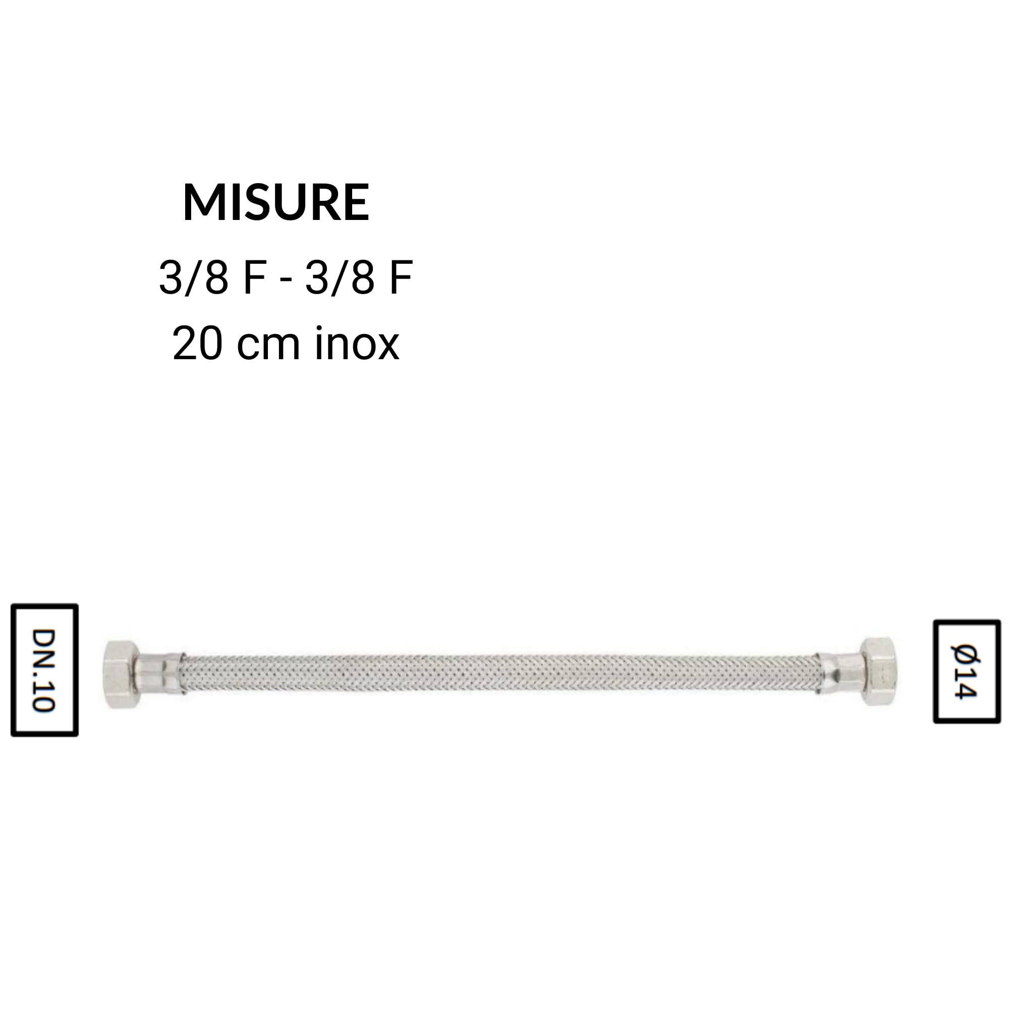 Set 2 Tubi Flessibili Idraulici 3/8" F x 3/8" F | Tubo Trecciato Acciaio Inox | Lunghezza 20 cm | Diametro DN 10 | Doppia Calotta | Anti-ruggine e Corrosione | Installazione Rapida