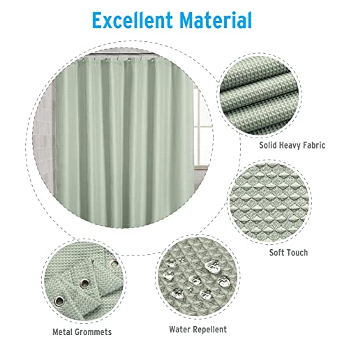 Image of AmazerBath Sage Green Shower Curtain Fabric, Waffle Shower Curtain Cloth, Heavy Duty 240GSM, Hotel Quality Bathroom Shower Curtains, 72 x 72 Inches