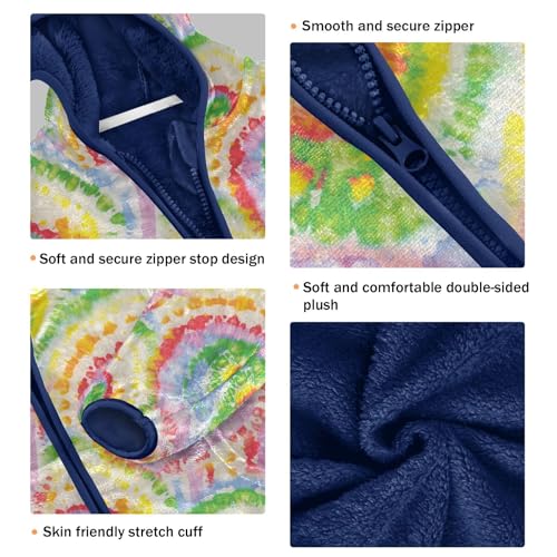 Tie Dye Rainbow Toddler Fleece Jacket Baby Boys Hooded Zipper Long Sleeve Thick Warm Outerwear 3-10 Years3