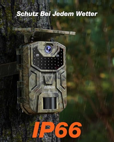 iZEEKER Solar Wildkamera 4K 30fps 48MP, Wildtierkamera mit 2600 mAh Akku, Wildkamera mit...