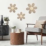 Lunaanda 3 szt. rattanowe drewniane stokrotki dekoracja ścienna, boho stokrotka dekoracja ścienna drewniana stokrotka przedszkole specjalna kwiatowa rattanowa sztuka ścienna, boho stokrotka znak