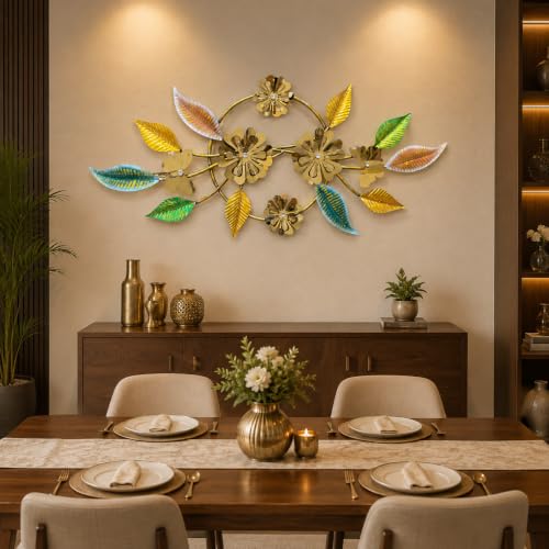 Image of Framing Hub - Handcrafted Modern Floral Metal Wall Art Decorative Leaf Wall Hanging Home Decor for Living Room Bedroom Dining Room (50 x 22 Inch)