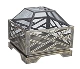 Fire Sense 62239 Fire Pit Catalano Wood Burning Lightweight Portable Outdoor Firepit Backyard Fireplace for Camping Bonfire Included Screen Lift Tool & Cooking Grate - Square - Antique Bronze Finish