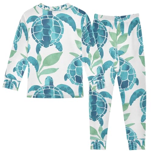 senya Green Turtle with Grass Pajamas Set Long Sleeve Soft Cotton Sleepwear 2 Piece2