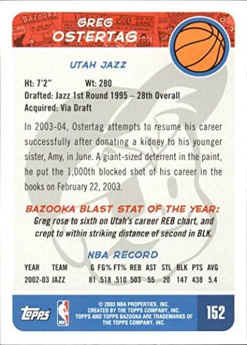 Miniatura 2 de 2003-04 Topps Bazooka #152 Greg Ostertag NBA Basketball Trading Card