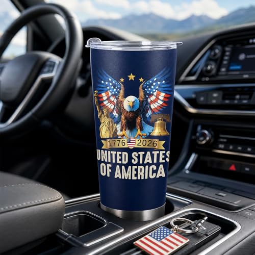 Image of AFRITEE 250th Anniversary USA Tumbler, 4th of July Decorations 20oz Insulated Coffee Travel Mug, 1776-2026 USA Birthday Gift Patriotic Stainless Steel Cup with Lid & Straw