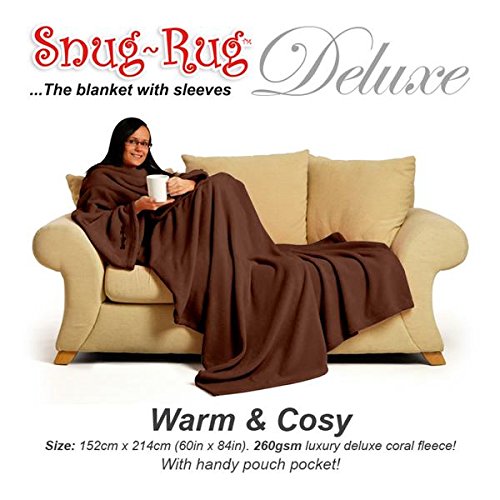 CKB LTD Chocolate Café Snug Rug Deluxe Batamanta Manta con Mangas de coralina | AUTÉNTICO SnugRug Manta Polar con Mangas y Bolsillo | 260gsm Tejido de Lana súper Suave y Acogedor | Tamaño de Adultos