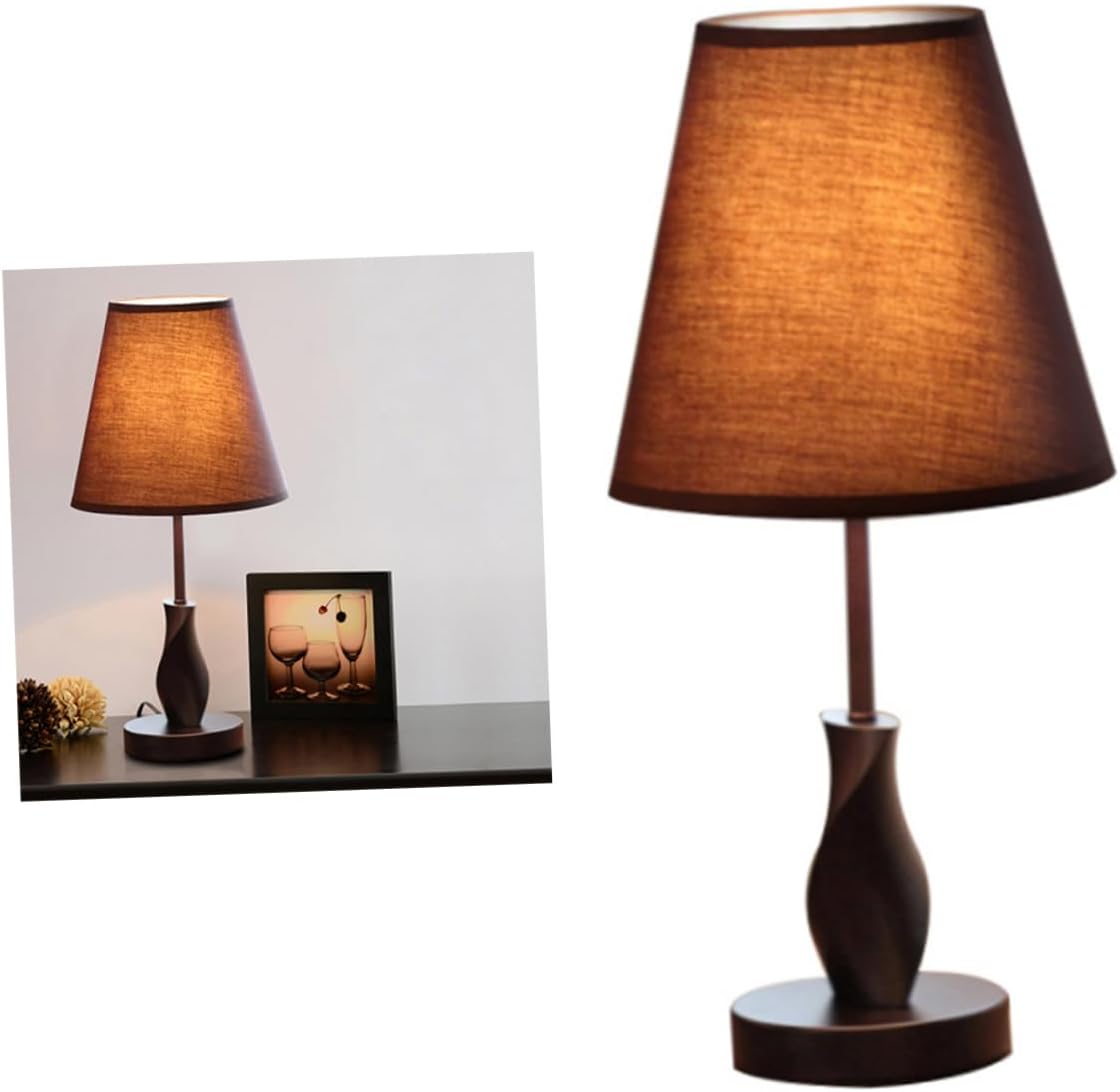 POPETPOP Wooden Table Lamp Modern Cloth Art Desk Lamp Dimmable Led for Bedroom Decor