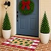 Christmas Door Mat Set 2-Piece, 17"x30" Coir Welcome Mat with Green Tree Pattern and 28"x43" Red White Plaid Rug, Layered Front Porch Combo for Holiday Entryway Outdoor Decor #3