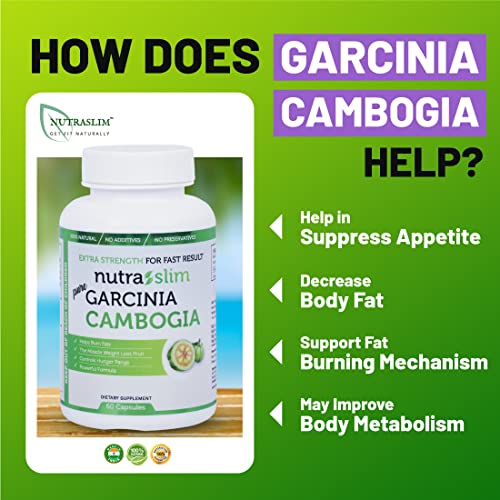 Image of NUTRASLIM Garcinia Cambogia Capsules for with HCA & Green Tea Extract - Weight Management Supplement - 60 Capsules