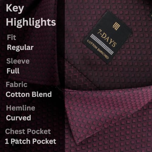 Image of 7-DAYS Premium Men's Formal Shirts - Cotton Rich, Textured Self-Design, Full Sleeve, Regular Fit, Wrinkle Resistant, with Pocket - Perfect for Office
