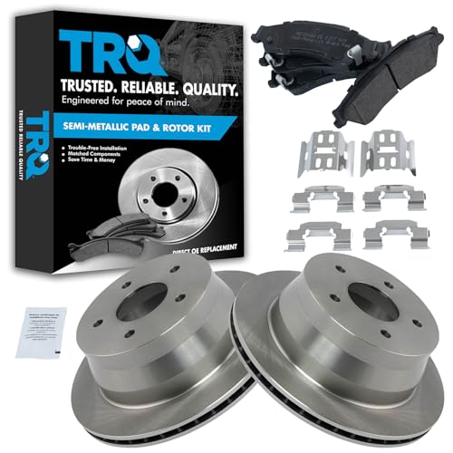 Image of TRQ Rear Semi Metallic Brake Pad and Rotor Set | For 97-05 Chevrolet Blazer 4WD 99-01 AWD 03-05 RWD with 95 mm Rear Rotor Overall Height 98-04 S10