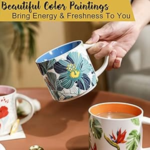 Coffee Tea Mugs Set of 4 15oz Colorful Cute Mugs for Women Ceramic Porcelain Stackable Cups for Latte Hot Cocoa Gifts for Mom Christmas Holiday Birthday Housewarming Thanksgiving