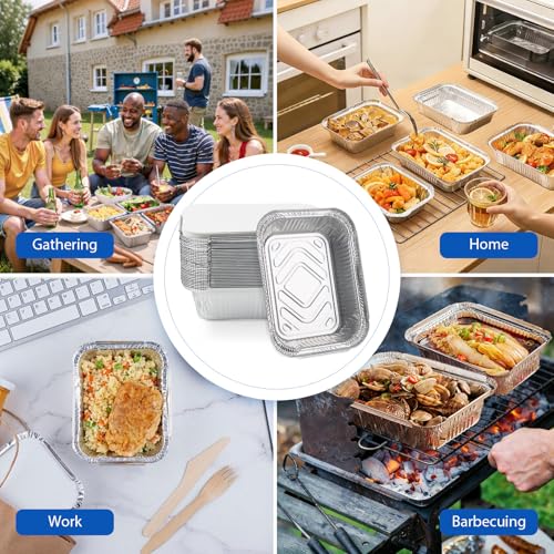 SilverChry Tropfschalen 30 Stück, 800ml Aluminium Tropfschalen, Aluschalen Grill, mit Weiß Deckel, Extra Dick & Tief, für Ofen,Gasgrill, Heißluftfritteuse, Ideal zum Braten,Backen & Grillen (700ml)