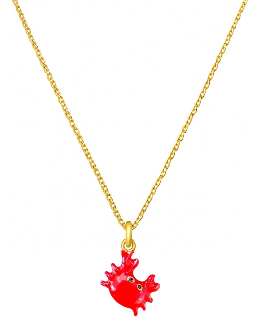 happymaker - Maritimer Schmuck, Fisch und Krebs Anhänger auf vergoldete Edelstahlkette, beweglicher Fisch auf roter Stoffkette, größenverstellbar, handgefertigt in Deutschland mit Geschenkverpackung