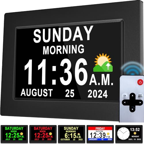 Upgraded Digital Alarm Clock with Date and Time, 1280*800p HD, Auto DST, 19 Alarms Custom Reminders, 10 Volumes, 6 Display with 5 Color Modes, Auto Di
