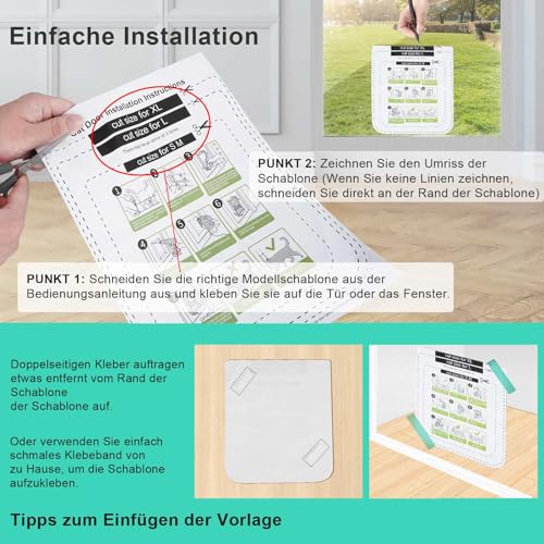 Katzentür für Fenster, Fliegengittertüren und Schiebetüren, Sicherheitstür für Haustiere mit 4-Wege-Sperre, wetterfeste Katzenklappe für dünne Tür und Wand (Groß, 21cm x 19,5cm Klappe)